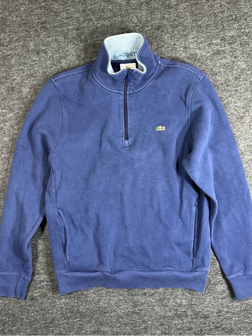 Lacoste Mens Sweater 1/4 Zip Pullover 100% Cotton Blue Size 5 Medium VTG